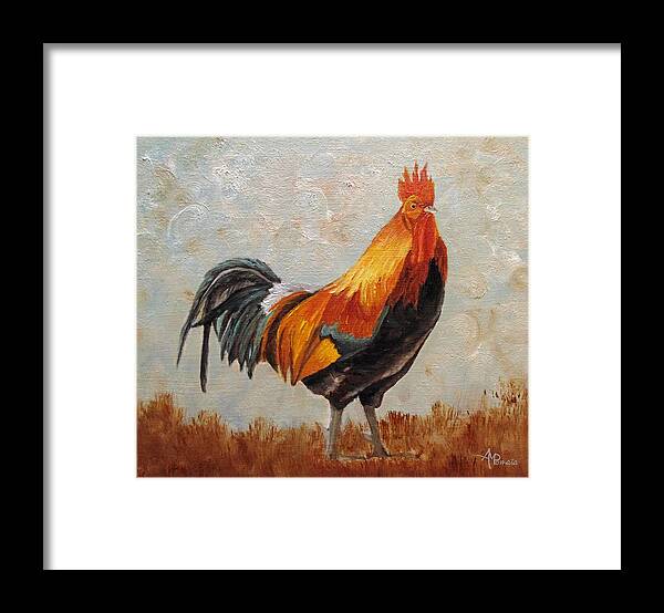 Red Male Junglefowl Framed Print featuring the painting Red Rooster by Angeles M Pomata
