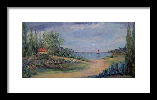 Ocean Framed Print featuring the painting Red Sails by Lorna Skeie