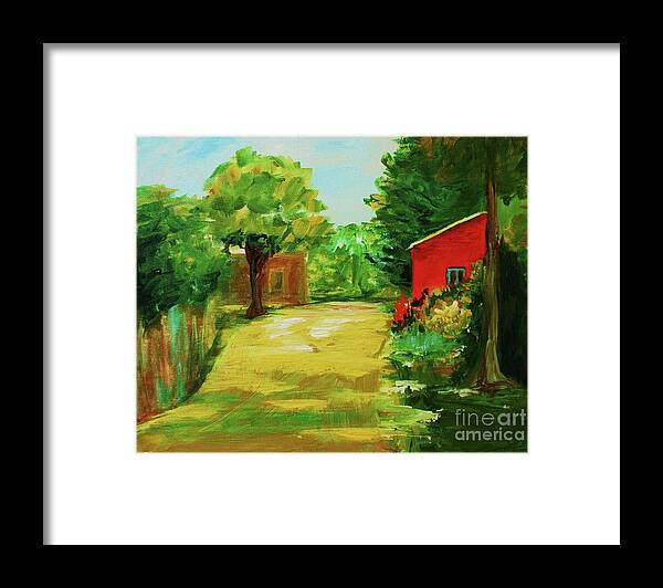 Landscape Framed Print featuring the painting Red Shed by Julie Lueders 