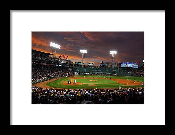 Boston Framed Print featuring the photograph Red Sky over Fenway Park by Toby McGuire