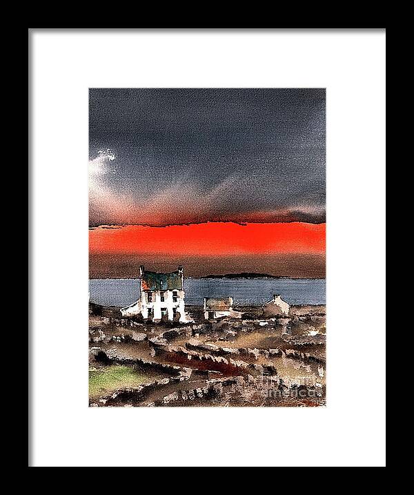  Framed Print featuring the painting Red Sunset on Bungowla, Aran, Galway by Val Byrne