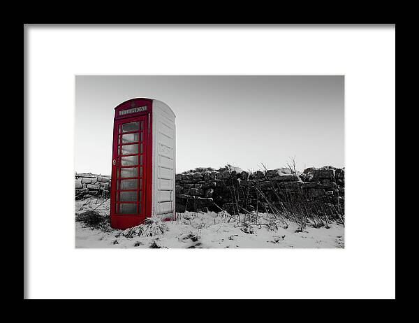 Red Telephone Box Framed Print featuring the photograph Red Telephone Box in the Snow vi by Helen Jackson