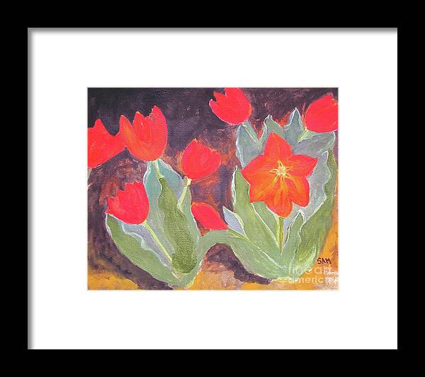Red Framed Print featuring the painting Red Tulips by Sandy McIntire