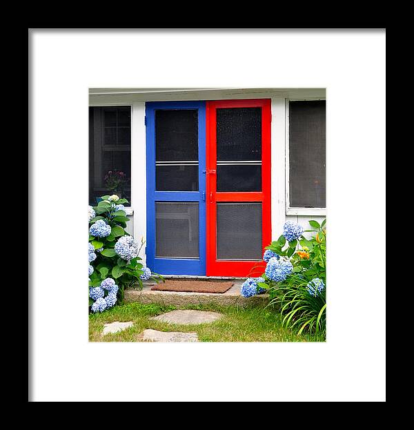Door Framed Print featuring the photograph Red white and Blue by Sue Morris