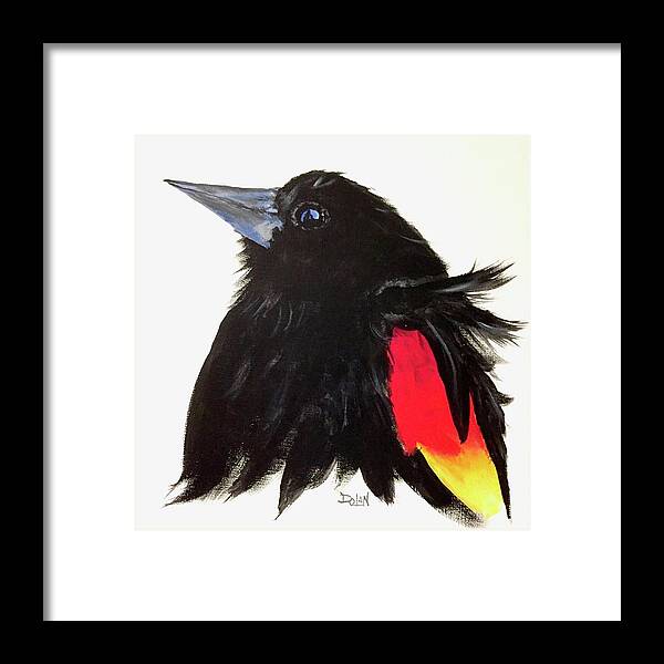 Red Winged Blackbird Framed Print featuring the painting Red winged Blackbird by Pat Dolan