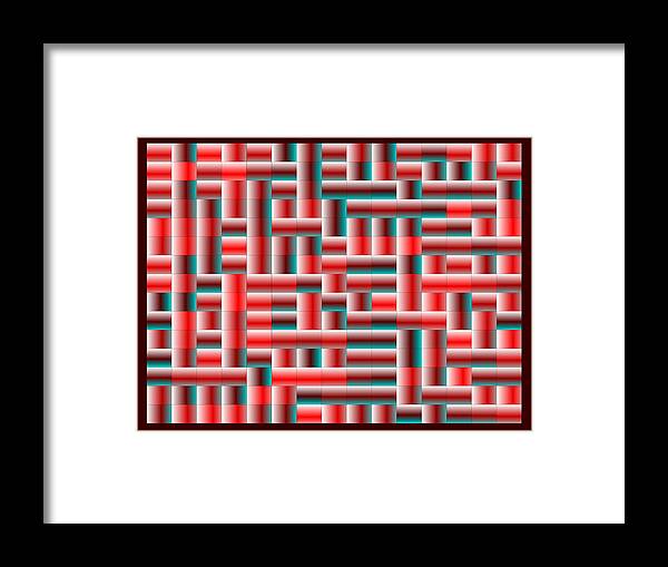Rithmart Red Abstract Rectangles Shades Bright Light Maze Game Puzzle White Dark Blue Brown Sienna Crimson Fire Glow Ember Coal Warm Hot Metal Framed Print featuring the digital art Red.120 by Gareth Lewis