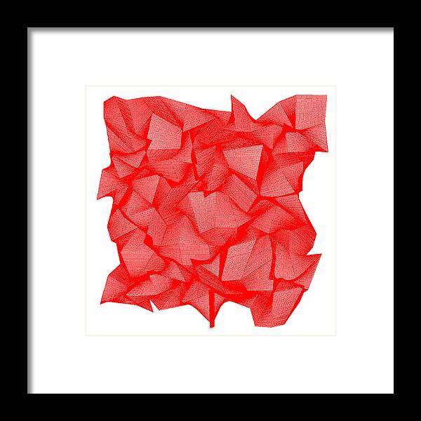 Rithmart Red Abstract Dark Light Shadow Even Lines Foreground Background Looks Get Dark Pure Crystal Formation Rock Natural Nature Organic Blue B Rock Stone 162 Framed Print featuring the digital art Red.162 by Gareth Lewis