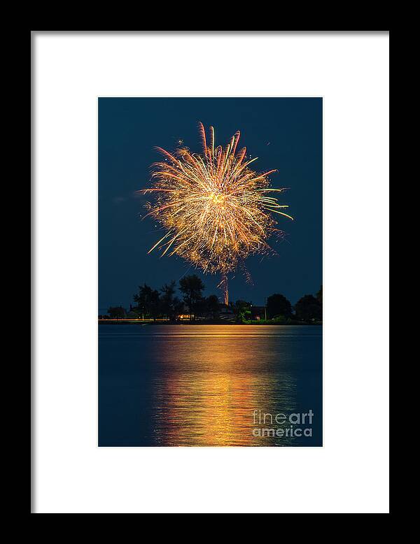 Fireworks Framed Print featuring the photograph Reflected Fireworks by Joann Long