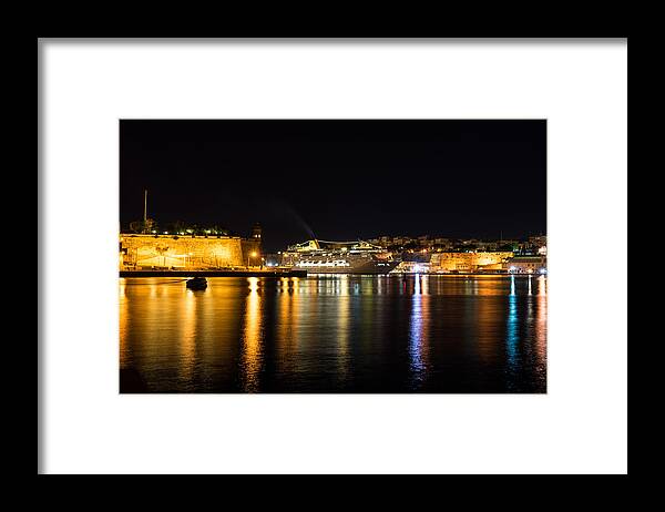 Georgia Mizuleva Framed Print featuring the photograph Reflecting on Malta - Cruising Out of Valletta Grand Harbour by Georgia Mizuleva