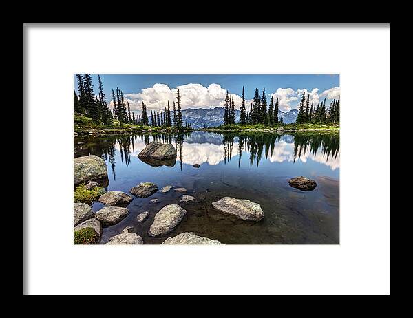 Harmony Lake Framed Print featuring the photograph Reflection at Harmony Lake on Whistler Mountain by Pierre Leclerc Photography