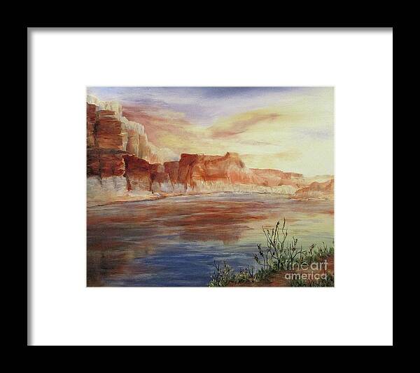 Landscape Framed Print featuring the painting Reflections by Roseann Gilmore