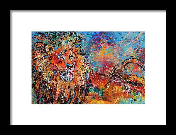 African Wildlife Framed Print featuring the painting Regal Lion by Jyotika Shroff