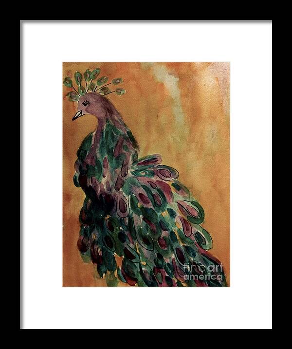 Majestic Peacock Framed Print featuring the painting Majestic Peacock - Vintage by Ellen Levinson