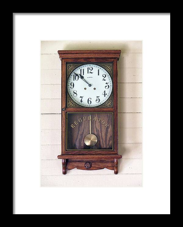 Clock Framed Print featuring the photograph Regulator Antique Clock by Dave Mills