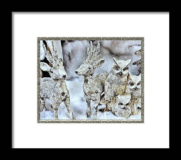 Holiday Framed Print featuring the photograph Reindeer And Owls Holiday Celebration 2 by Rachel Hannah