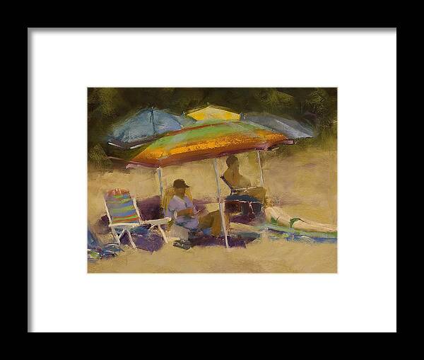 Relaxing At The Lake Framed Print featuring the pastel Relaxing at the Lake by David Patterson