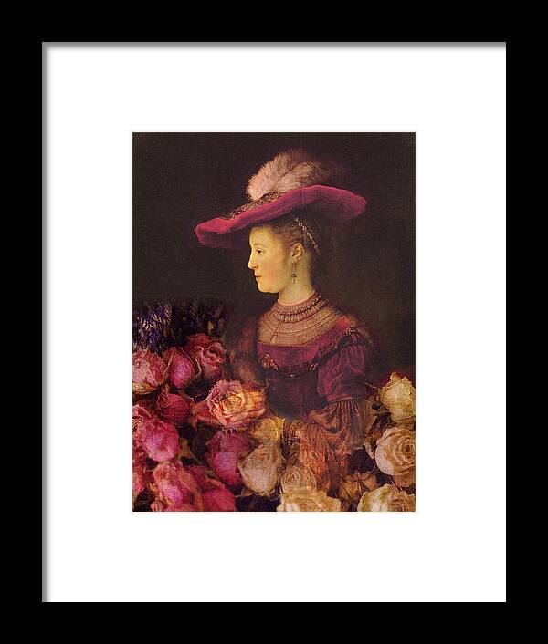 Rembrandt Framed Print featuring the photograph Rembrandt Saskia van Uylenburgh Antique Pink Roses by Suzanne Powers