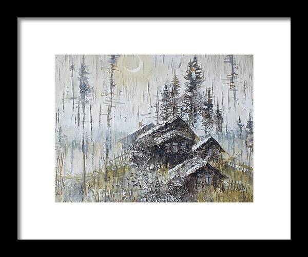 Russia Framed Print featuring the painting Remote Russian Village in Winter Night by Ilya Kondrashov