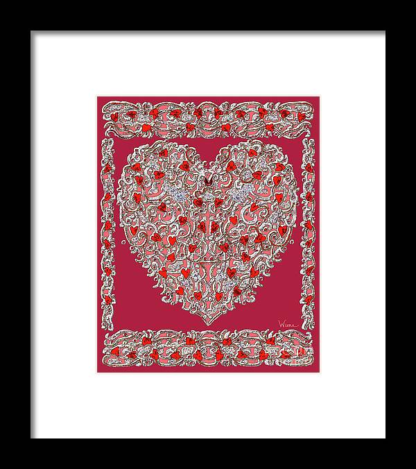 Lise Winne Framed Print featuring the digital art Renaissance Style Heart with Dark Red Background by Lise Winne