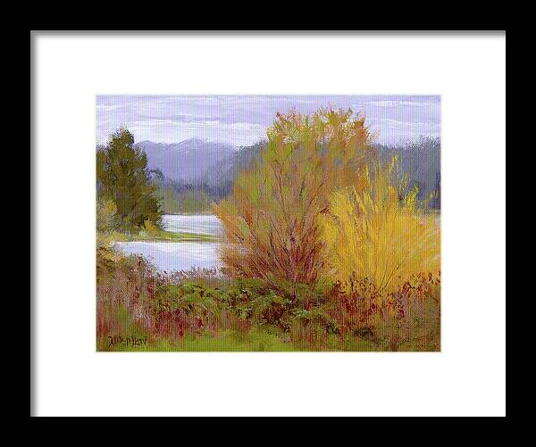 Water Framed Print featuring the painting Reservoir Spring by Karen Ilari