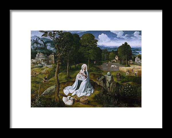 Joachim Patinir Framed Print featuring the painting Rest during the Flight to Egypt by Joachim Patinir