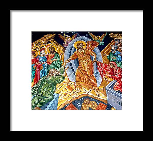 Resurrection Of Christ Framed Print featuring the painting Resurrection to Heaven by Munir Alawi