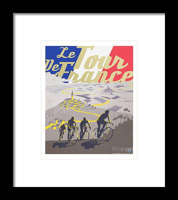 Vintage Tour De France Framed Print featuring the painting Retro Tour de France by Sassan Filsoof