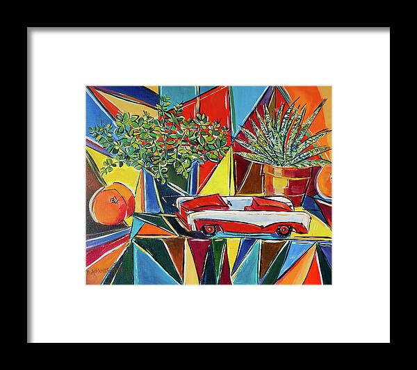 Abstract Expressionism Framed Print featuring the painting Retro Toy Car Still Life by Seeables Visual Arts
