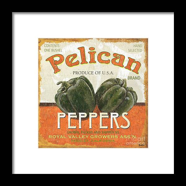 Food Framed Print featuring the painting Retro Veggie Labels 3 by Debbie DeWitt