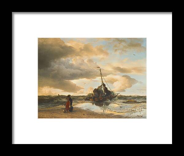 Andreas Achenbach Framed Print featuring the painting Return Of The Fisherman by MotionAge Designs