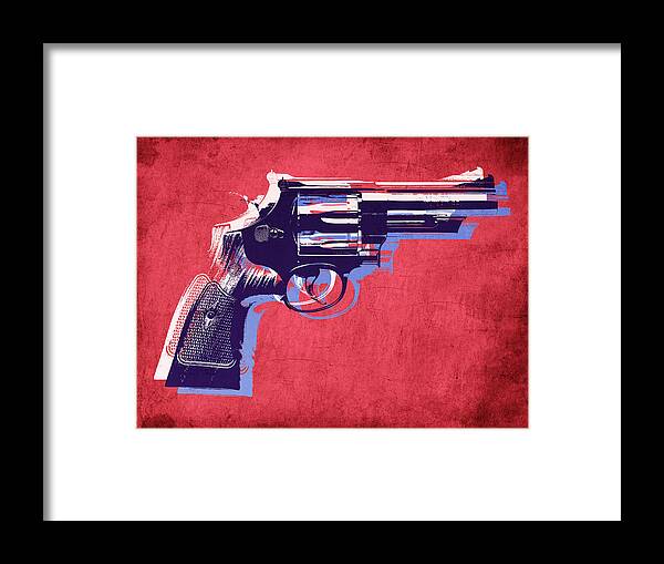 Revolver Framed Print featuring the digital art Revolver on Red by Michael Tompsett