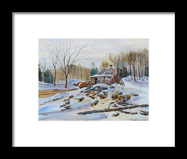Winter Framed Print featuring the painting Reynold's Sugar Shack by David Gilmore