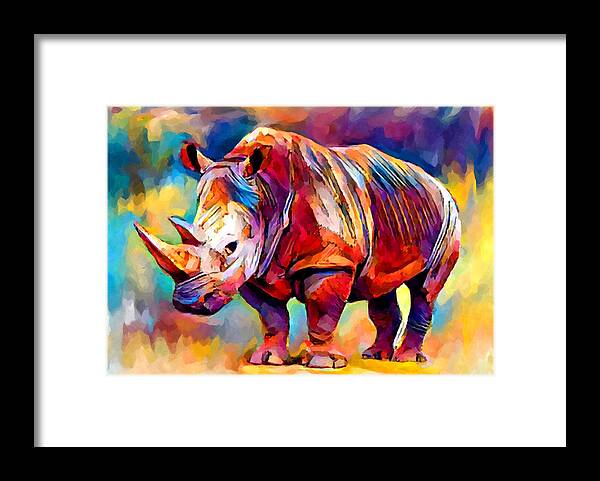 Wildlife Framed Print featuring the painting Rhinoceros by Chris Butler