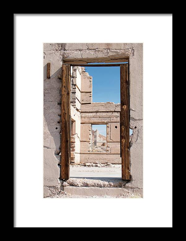 Kristia Adams Framed Print featuring the photograph Rhyolite Through Windows by Kristia Adams