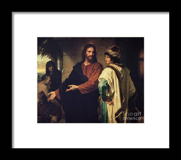 Christ And The Rich Young Ruler By Heinrich Hofmann Framed Print featuring the painting Rich Young Ruler by Heinrich Hofmann by MotionAge Designs