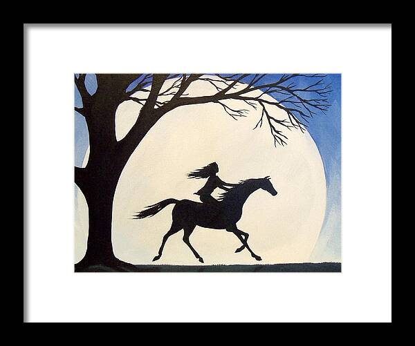 Art Framed Print featuring the painting Ride like the wind - silhouette girl riding horse by Debbie Criswell