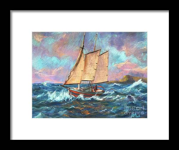 Sailing Boat Framed Print featuring the painting Ride the wind and waves by Jieming Wang