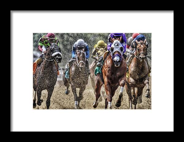 Race Horses Framed Print featuring the photograph Right at You by Jeffrey PERKINS