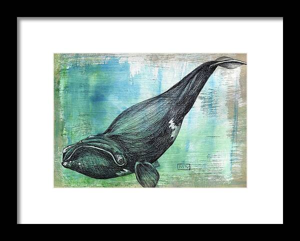 Right Whale Framed Print featuring the mixed media Right Whale by AnneMarie Welsh