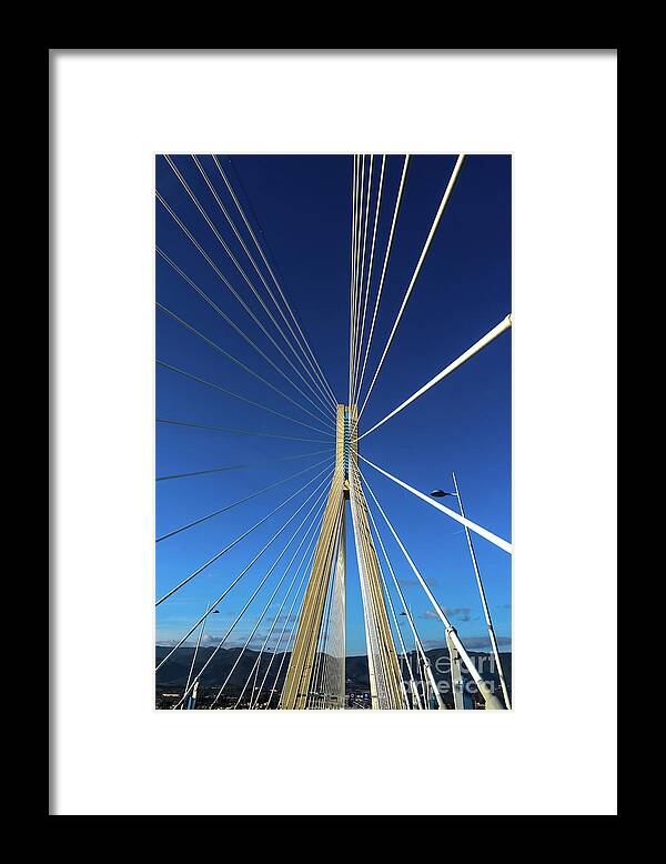 Greece Framed Print featuring the photograph Rio Antirrio officially Charilaos Trikoupis-Bridge crossing the Gulf of Corinth Greece by Susan Vineyard