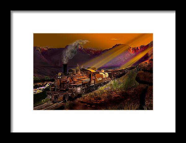 Trains Framed Print featuring the digital art Rio Grande Early Morning Gold by J Griff Griffin