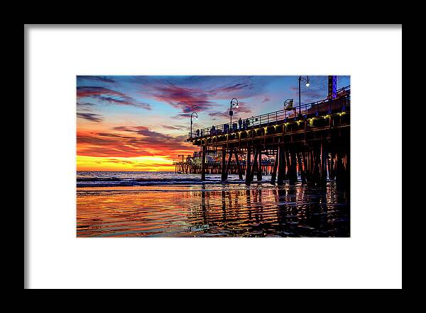 Santa Monica Pier Sunset Framed Print featuring the photograph Ripples And Reflections by Gene Parks