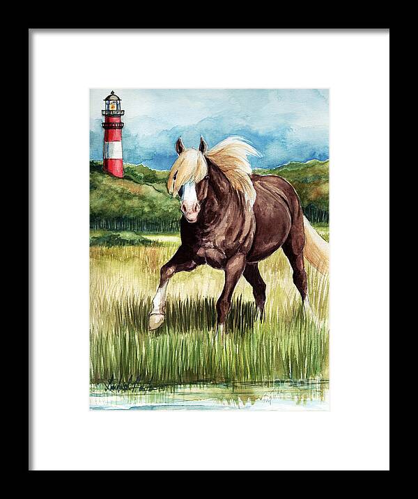 Chincoteague Pony Framed Print featuring the painting Riptide by Linda L Martin