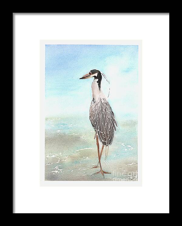 Heron Framed Print featuring the painting River heron by Hilda Wagner