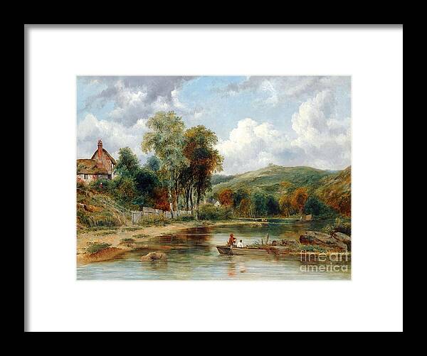 Frederick Waters Watts - River Landscape With Two Boys In A Boat Fishing Framed Print featuring the painting River Landscape with Two Boys by MotionAge Designs