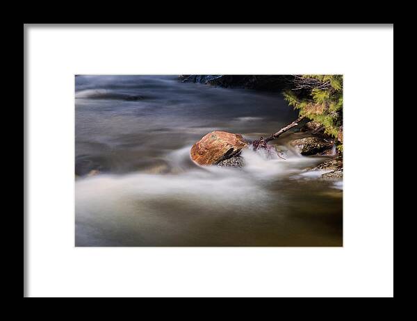 Autumn Birches Framed Print featuring the photograph River Rock by Tom Singleton
