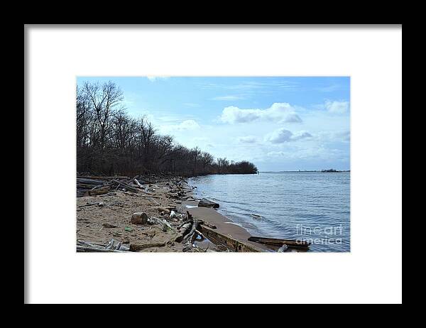 Barrieloustark Framed Print featuring the photograph Delaware River Shoreline by Barrie Stark