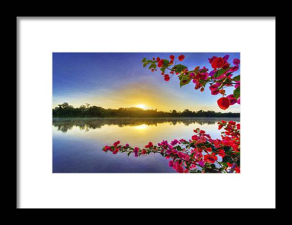 Suriname Framed Print featuring the photograph River Sunrise by Nadia Sanowar