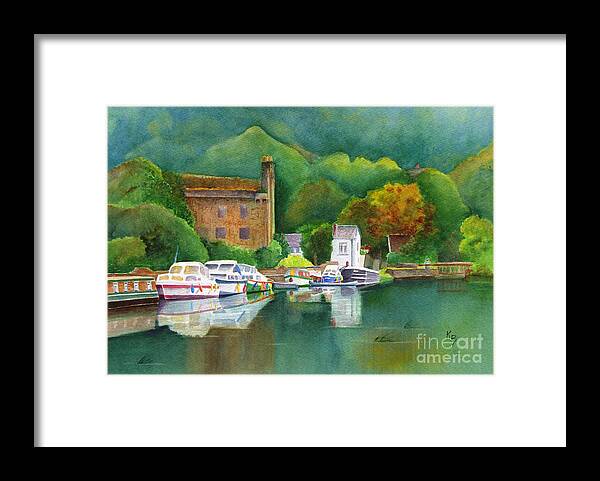 Landscape Framed Print featuring the painting Riverboats by Karen Fleschler