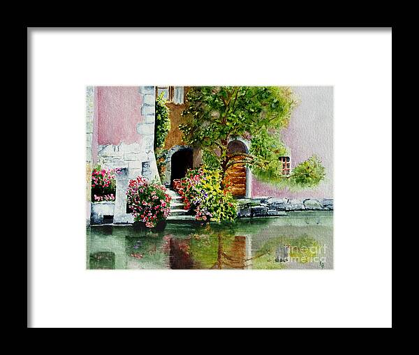 Water Framed Print featuring the painting Riverfront Property by Karen Fleschler